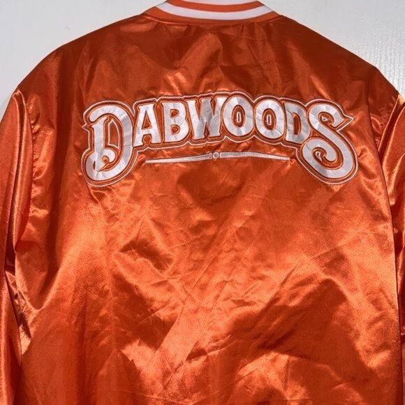 Dabwoods Orange Satin Bomber Jacket With Striped Ribbed Trim & Snap Buttons - Picture 8 of 12